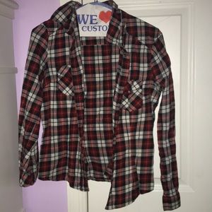 plaid button down top